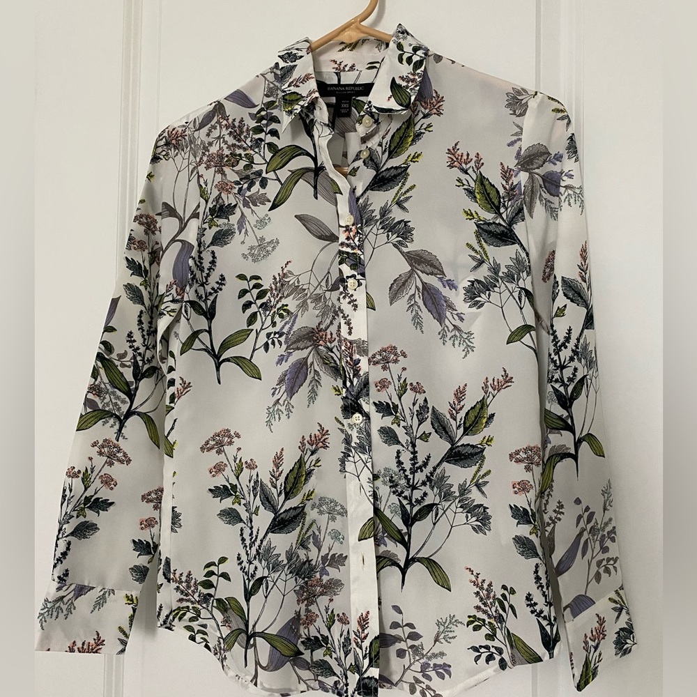 Banana Republic White Botanical Print Blouse